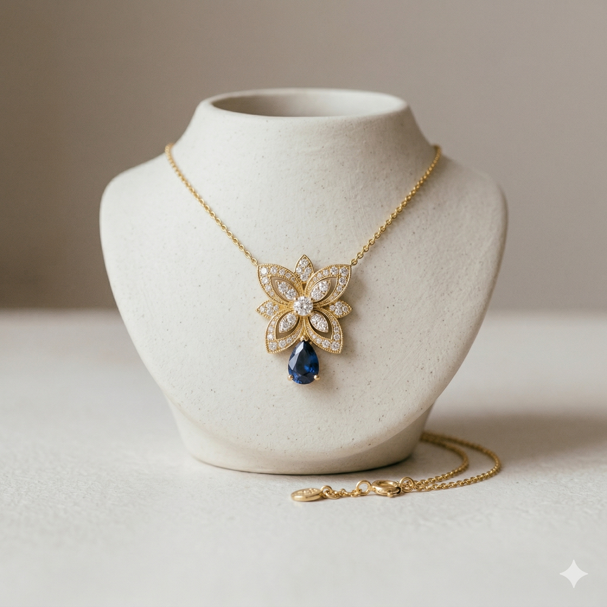 Sapphire  Diamond Lace Pendant Necklace in 18k Gold